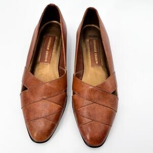 Vintage Carriage Court 6.5 Brown Leather Slip-On Woven Loafers Brazil 1980s